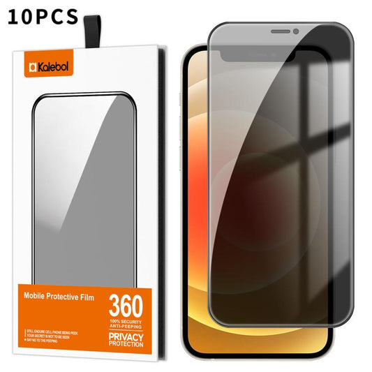 For iPhone 12 10pcs Kalebol High-Aluminum Screen-Printed Full-Coverage Black-Border Privacy Tempered Glass Film by Kalebol