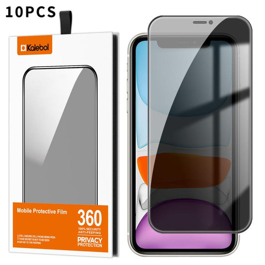 For iPhone 11 10pcs Kalebol High-Aluminum Screen-Printed Full-Coverage Black-Border Privacy Tempered Glass Film by Kalebol
