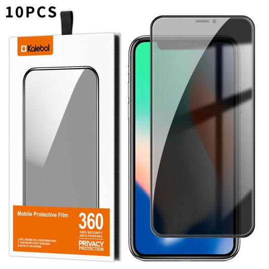 For iPhone X 10pcs Kalebol High-Aluminum Screen-Printed Full-Coverage Black-Border Privacy Tempered Glass Film by Kalebol