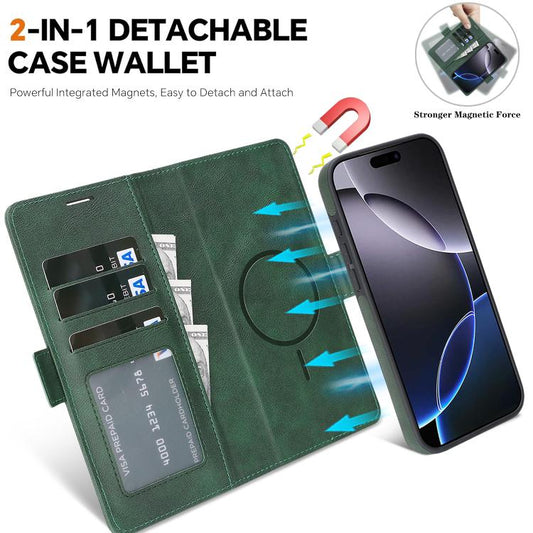 For iPhone 17 Pro Max Kalebol Strong Magnetic MagSafe Ring 2 In 1 Split Leather Phone Case(Green) by Kalebol
