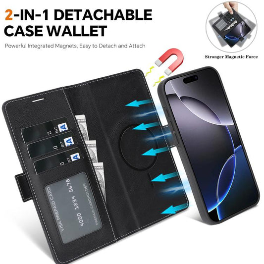 For iPhone 17 Kalebol Strong Magnetic MagSafe Ring 2 In 1 Split Leather Phone Case(Black) by Kalebol