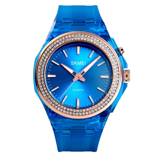 SkMEI 1553 Women LED Color Light Transparent Waterproof Watch Inlaid With Water Drill(Blue) by SKMEI