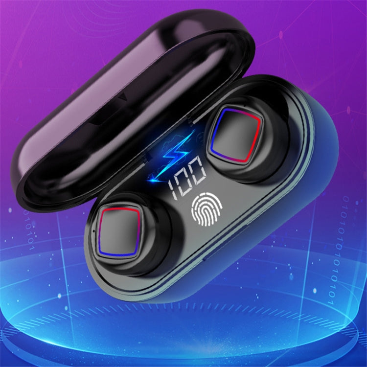 TWS Fingerprint Touch Bluetooth Headset LED Battery Display With Charging Bin(Black) by bashfashion