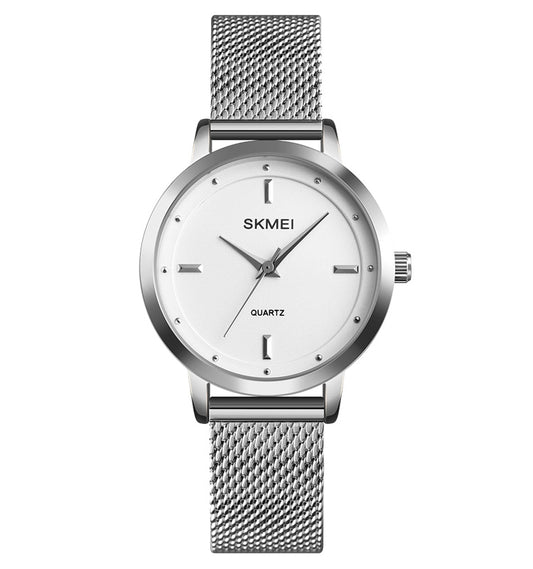 SKMEI 1528 Simple Fashion Lady Watch Casual Netting Scale(Silvery) by SKMEI