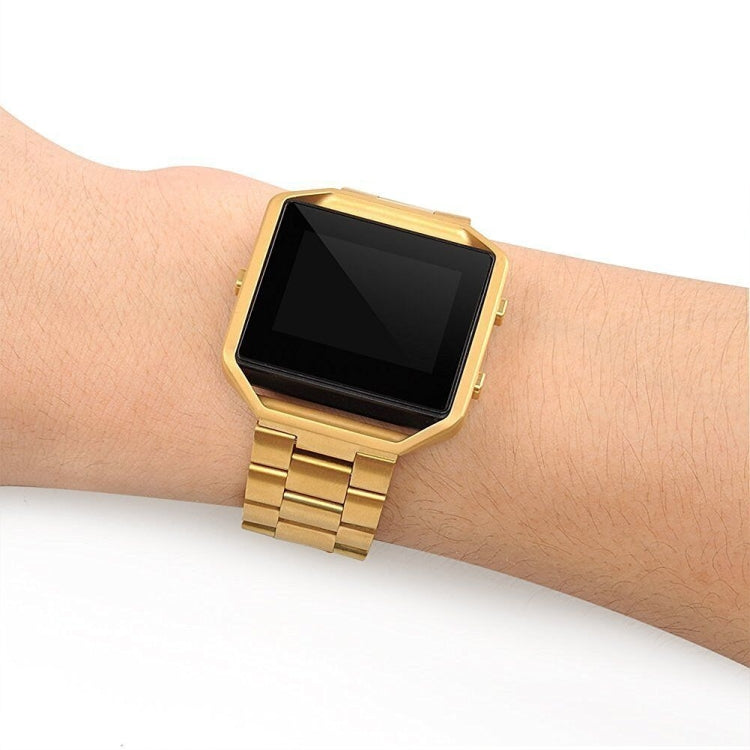 For Fitbit Blaze Metal Frame Butterfly Buckle Three Beads Stainless Steel Metal Watch Band(gold) by bashfashion