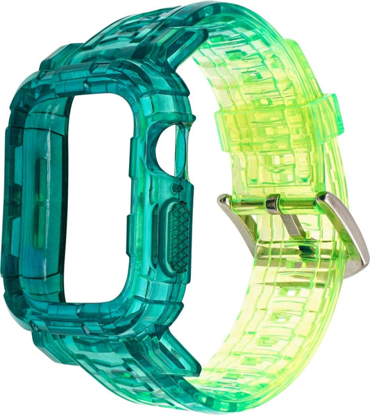 For Apple Watch Series 3 & 2 & 1 38mm Gradient TPU Integrated Case Strap(Turquoise - Silver Buckle) by bashfashion