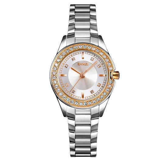 SKMEI 1534 elegant waterproof quartz steel band watch with diamond inlay(Silver Gold) by SKMEI