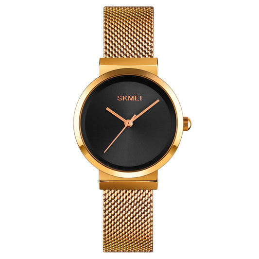 Skmei 1595 Fashion Elegant Scale Free Steel Mesh Belt Women's Watch Waterproof Business Student Quartz Watch Female(Gold) by SKMEI