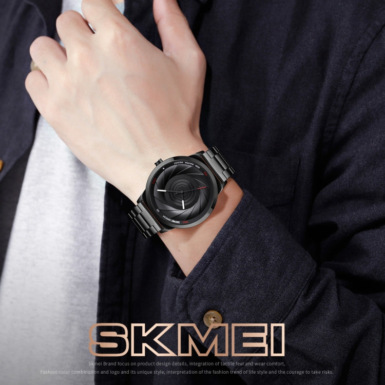 Skmei 9210 Fashion Trend Mens Business Wristwatch Simple Three-Dimensional Surface Waterproof Gold Quartz Watch Man(Black Blue) by SKMEI