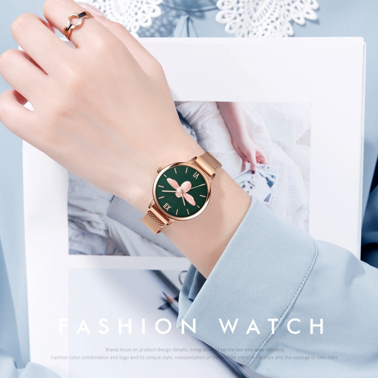 Skmei 9212 Fashion Lady Quartz Watch Student Female Temperament Waterproof Magnetic Suction Net Belt Watch(Flower Color) by SKMEI