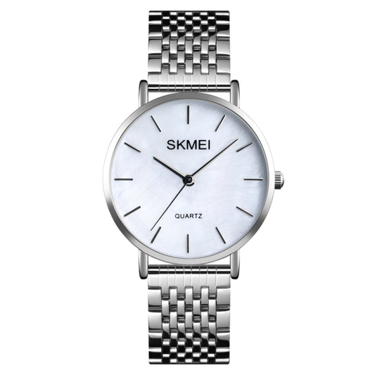 Skmei 1567 Light And Thin Leisure Simple 30m Waterproof Shell Dial Women Steel Band Quartz Watch(Silvery) by SKMEI