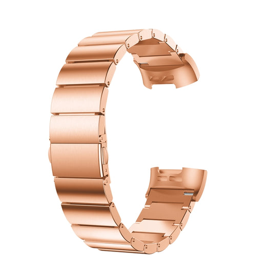 One Beads Slingshot Buckle Solid Stainless Steel Watch Band for Fitbit Charge 4(Rose Gold) by bashfashion