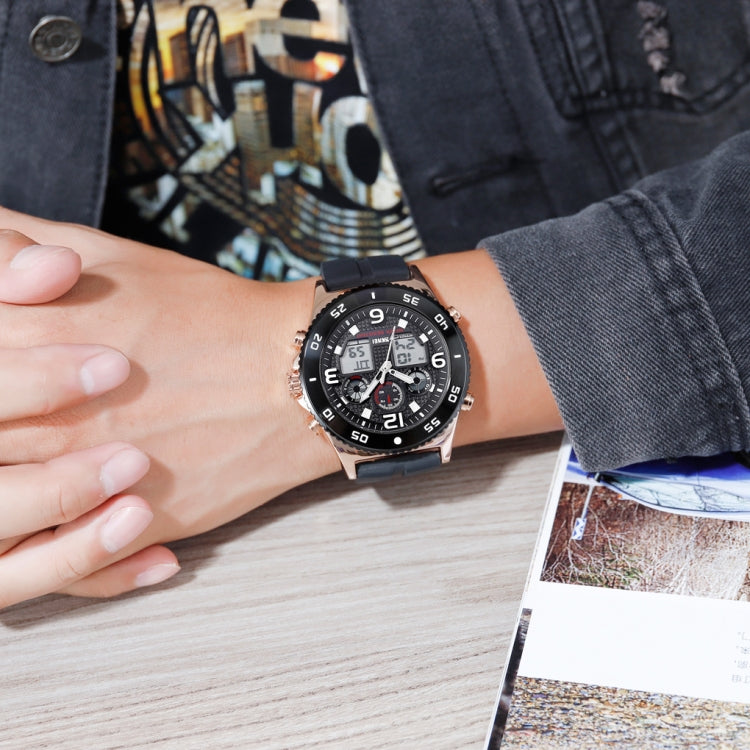 SKMEI 1538 Multi-Function Time Large Dial Steel Belt Men Casual Sports Electronic Watch(Rose Gold-Silicone Belt) by SKMEI