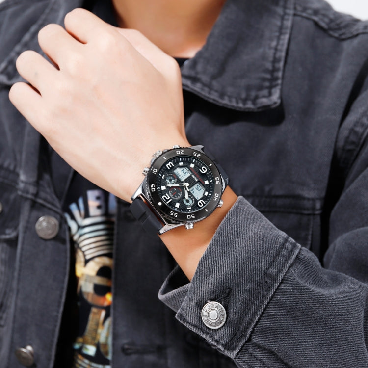 SKMEI 1538 Multi-Function Time Large Dial Steel Belt Men Casual Sports Electronic Watch(Silver-Silicone Belt) by SKMEI