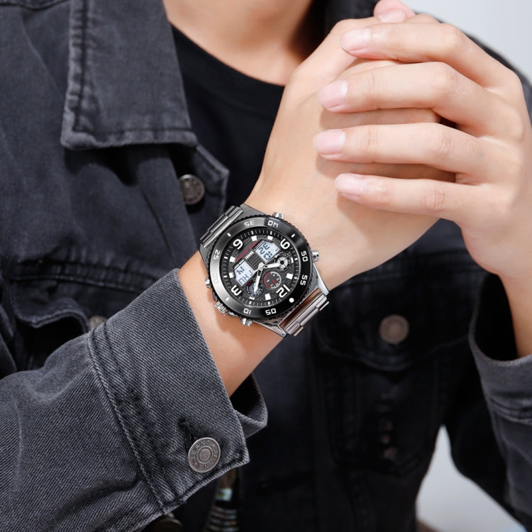 SKMEI 1538 Multi-Function Time Large Dial Steel Belt Men Casual Sports Electronic Watch(Silver-Steel Belt) by SKMEI