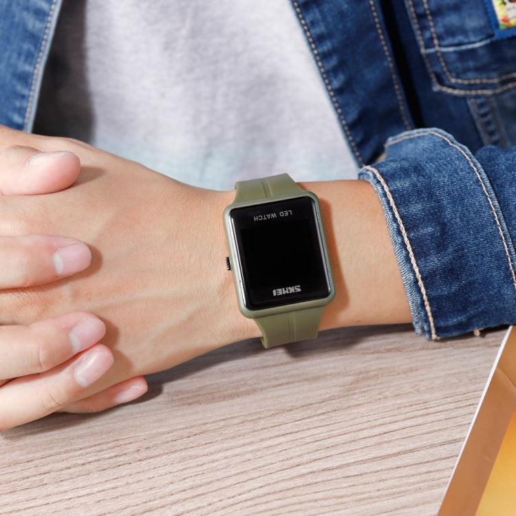 SKMEI 1541 Fashion Led Watch Square Couple Model Waterproof Electronic Watch Silicone Watch(Green) by SKMEI