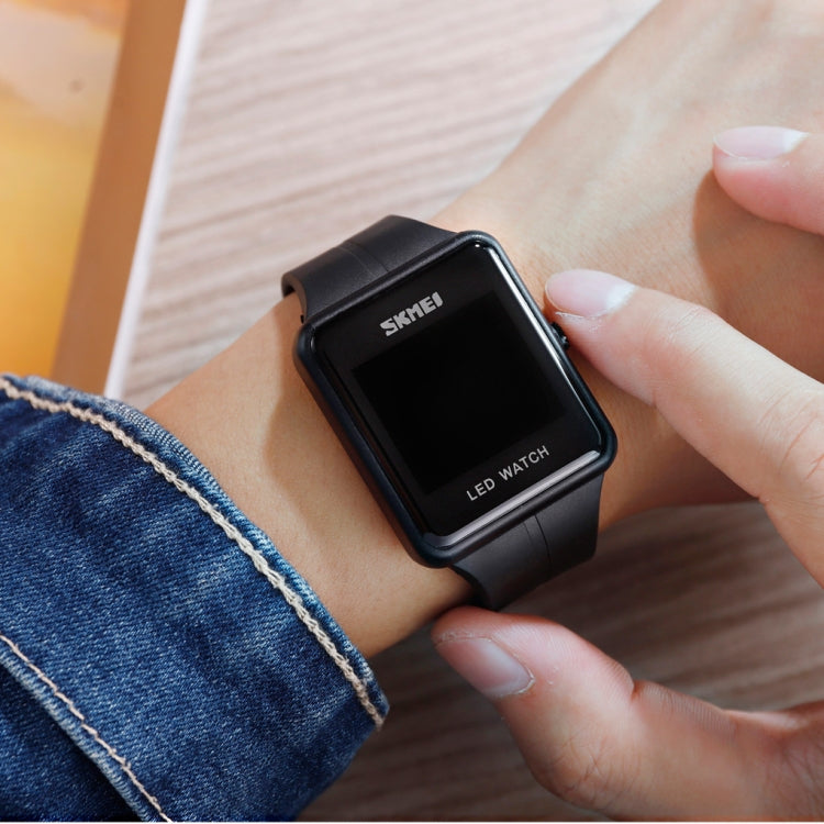 SKMEI 1541 Fashion Led Watch Square Couple Model Waterproof Electronic Watch Silicone Watch(Black) by SKMEI