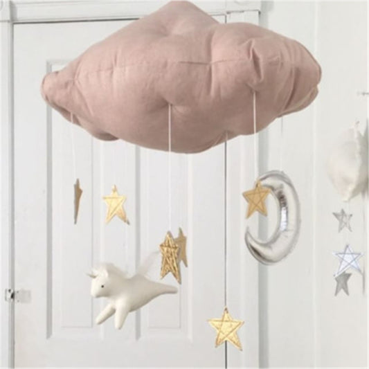 Baby Nursery Ceiling Mobile Party Decoration Clouds Moon Stars Hanging Decorations Kids Room Decoration for Baby Bedding(Pink Silver) by bashfashion
