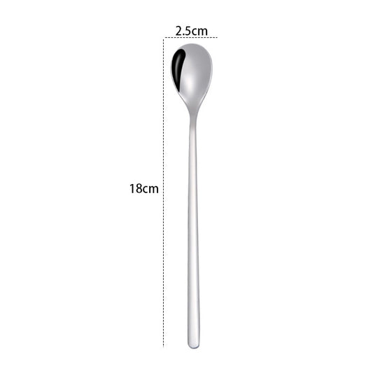 2 PCS Stainless Steel Spoon Creative Coffee Spoon Bar Ice Spoon Gold Plated Long Stirring Spoon, Style:Round Spoon, Color:Silver by bashfashion