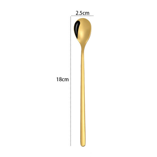 2 PCS Stainless Steel Spoon Creative Coffee Spoon Bar Ice Spoon Gold Plated Long Stirring Spoon, Style:Round Spoon, Color:Gold by bashfashion