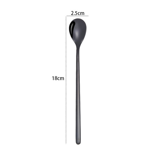 2 PCS Stainless Steel Spoon Creative Coffee Spoon Bar Ice Spoon Gold Plated Long Stirring Spoon, Style:Round Spoon, Color:Black by bashfashion