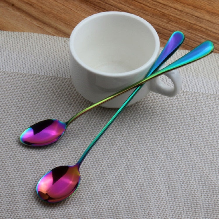 2 PCS Stainless Steel Rainbow Long Handled Coffee Scoops Cold Drink Stirring Spoon for Dessert Cake, Style:Round Spoon(Colorful) by bashfashion