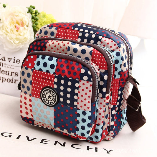Women Shoulder Bag Waterproof Nylon Handbag Multilayer Crossbody Bag(lattice dot) by bashfashion
