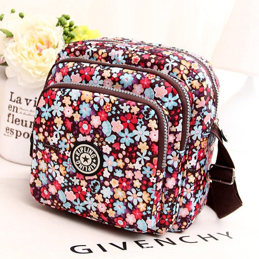Women Shoulder Bag Waterproof Nylon Handbag Multilayer Crossbody Bag(Colorful flower) by bashfashion