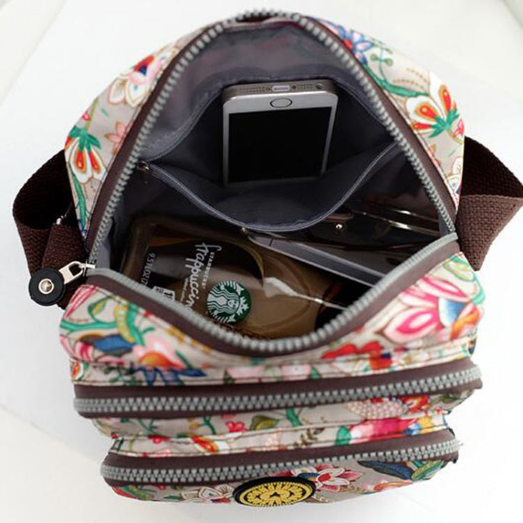 Women Shoulder Bag Waterproof Nylon Handbag Multilayer Crossbody Bag(Pink flower) by bashfashion