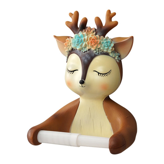 Punch-free Cartoon Animal Creative Home Roll Bathroom Wall-mounted Tissue Box(Little Deer) by bashfashion