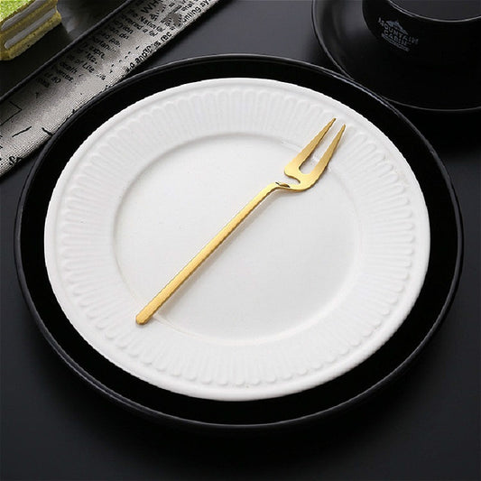 Stainless Steel V-shaped Wall Hanging Design Simple Coffee Spoon Fork Creative Long Handle Stirring Tableware, Style:Fork, Color:Gold by bashfashion