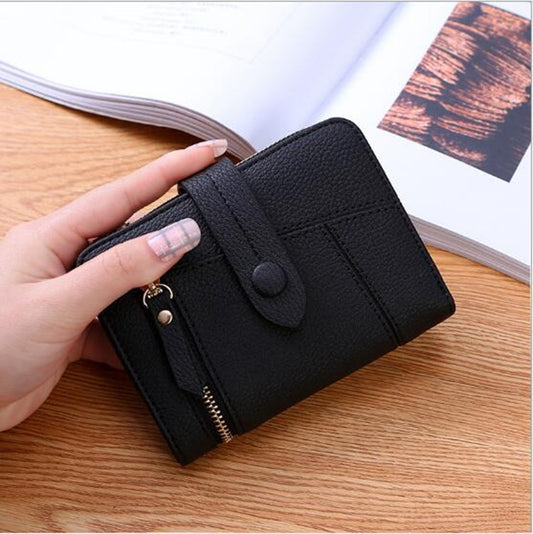Women Two-folding Wallet Multi-function Clutch Bag Small Wallet(Black) by bashfashion
