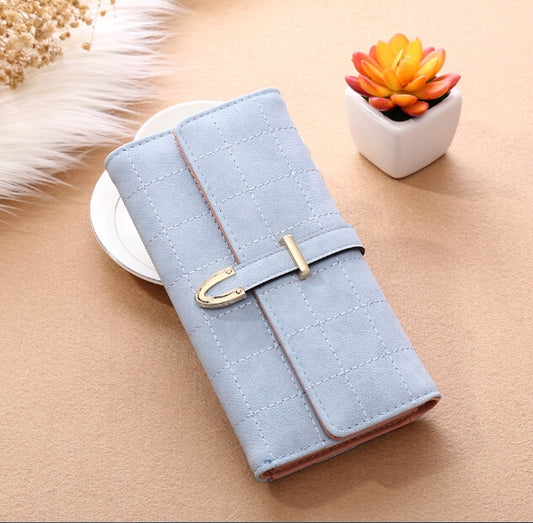 Women Purse Thread Plaid Leather Fashion Design With Polyester Phone Bag Long Slim Ladies Wallet(Light blue) by bashfashion