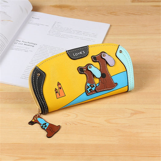 Cute Stitching Puppy Zipper Wallet Long Clutch Bag Ladies Wallet(Yellow) by bashfashion