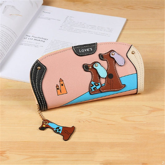 Cute Stitching Puppy Zipper Wallet Long Clutch Bag Ladies Wallet(Pink) by bashfashion