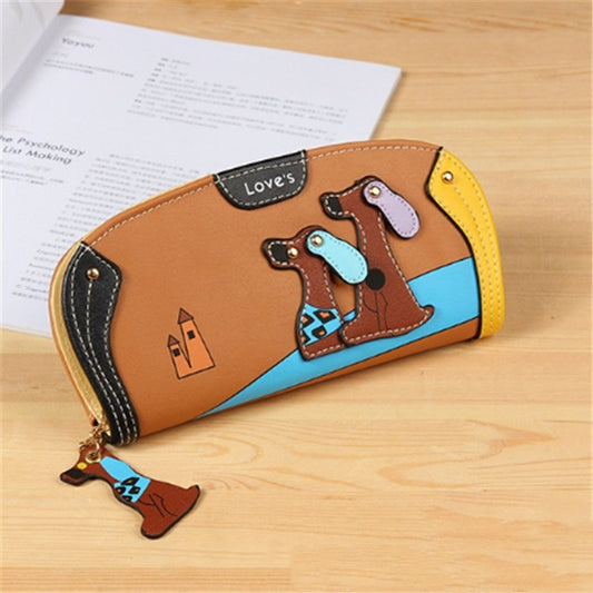 Cute Stitching Puppy Zipper Wallet Long Clutch Bag Ladies Wallet(Coffee) by bashfashion