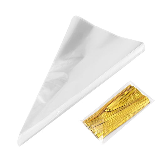 50pcs / Pack DIY Wedding Birthday Party Transparent Candy Cone Storage Bag, Specification:18x37cm With Wire by bashfashion