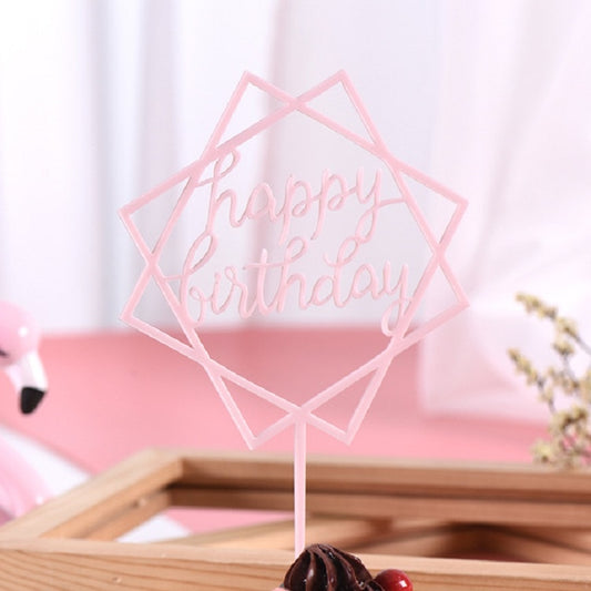 Acrylic Cake Decoration Card Birthday Table Party Dress Up Dessert Polygonal Plug-in Decoration(Pink) by bashfashion