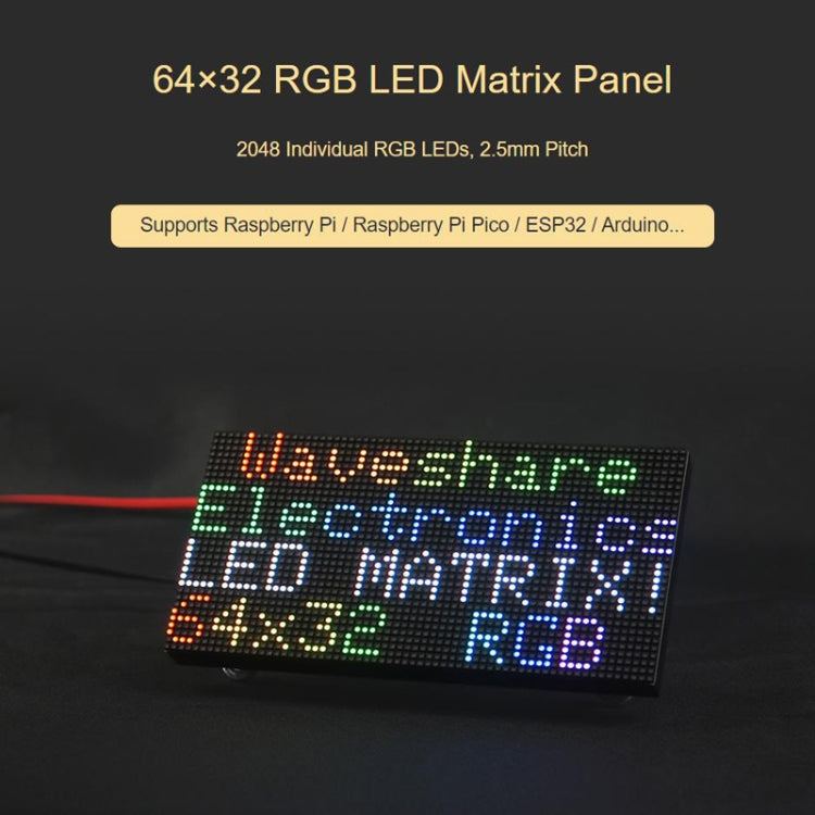 Waveshare RGB Full-color LED Matrix Panel, 2.5mm Pitch, 64x32 Pixels, Adjustable Brightness, 23707 by Waveshare