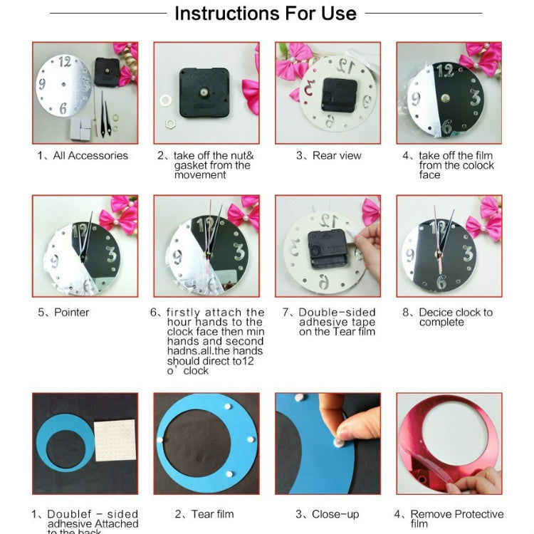 3D Acrylic Cat Mirror Wall Clock DIY Fashion Home Decoration(Silver Black) by bashfashion