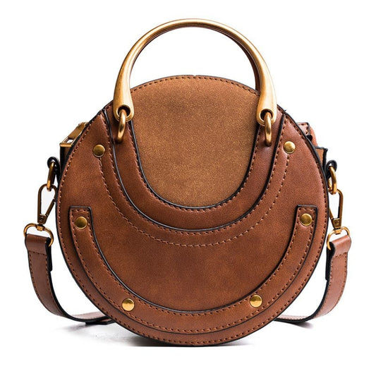 Circular Scrub PU Leather Women Bags Retro Handbag Shoulder Mini Bag(Brown) by bashfashion