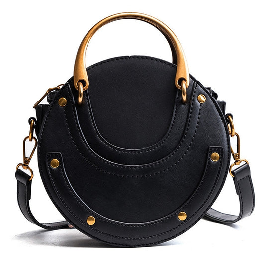 Circular Scrub PU Leather Women Bags Retro Handbag Shoulder Mini Bag(black) by bashfashion