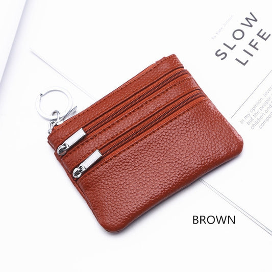 Genuine Leather Women Small Wallet Change Purses Zipper Card Holder Wallets(Brown) by bashfashion
