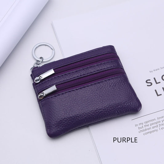 Genuine Leather Women Small Wallet Change Purses Zipper Card Holder Wallets(Purple) by bashfashion