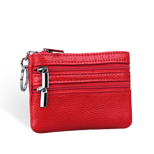 Genuine Leather Women Small Wallet Change Purses Zipper Card Holder Wallets(Red) by bashfashion