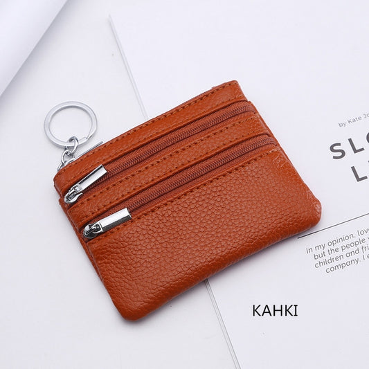 Genuine Leather Women Small Wallet Change Purses Zipper Card Holder Wallets(Dark Khaki) by bashfashion