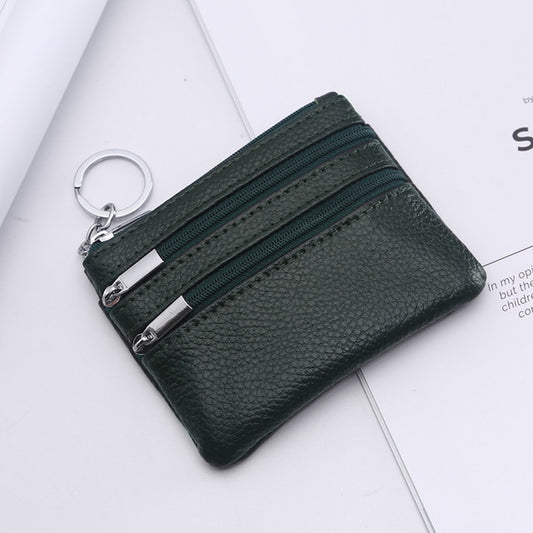 Genuine Leather Women Small Wallet Change Purses Zipper Card Holder Wallets(Deep green) by bashfashion