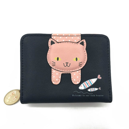 Women Cute Cat Wallet Small Zipper Girl Wallet Coin Purse(Black) by bashfashion