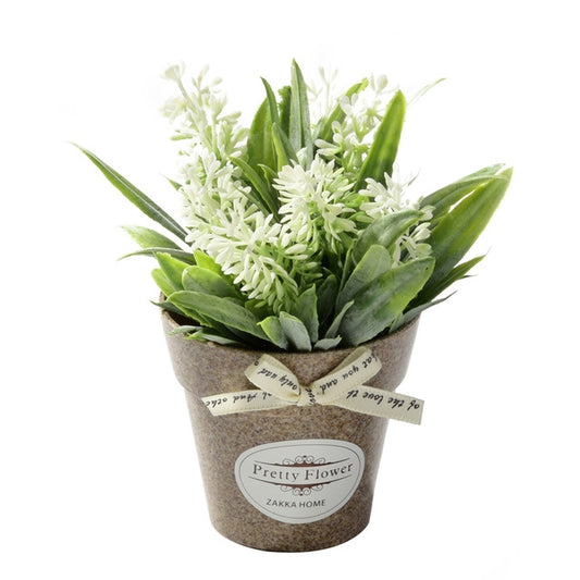 Fake Flowers Grass With Plastic Artificial Potted Flowers For Rustic Garden Farmhouse Decoration(White) by bashfashion
