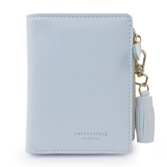Brief Design Bifold Tassel Women Wallet PU Leather Short Credit Card Holder Purse(Blue) by bashfashion